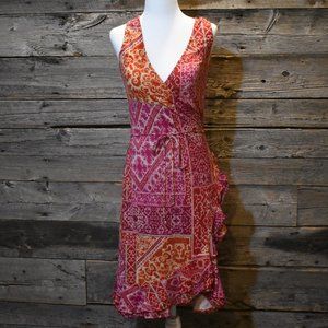 Ralph Lauren Pink Printed Faux Wrap Dress XS